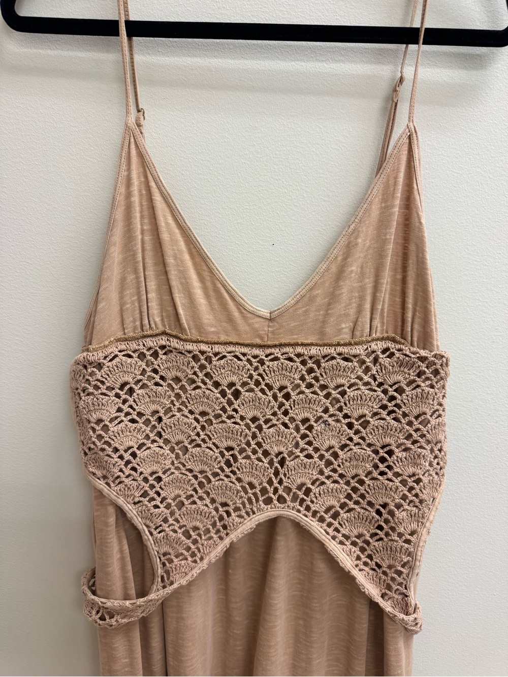 Aerie Crochet Knit Maxi Dress in Tan Brown NWT Size Large Cotton Boho Festival - Picture 7 of 13